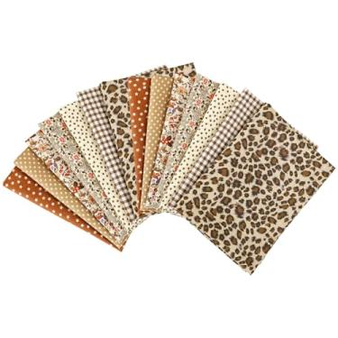 Imagem de ZJRDYYK 14 folhas de tecido patchwork de 50,8 x 50,8 cm, quadrados de tecido floral de algodão para costura e estofamento DIY (marrom)