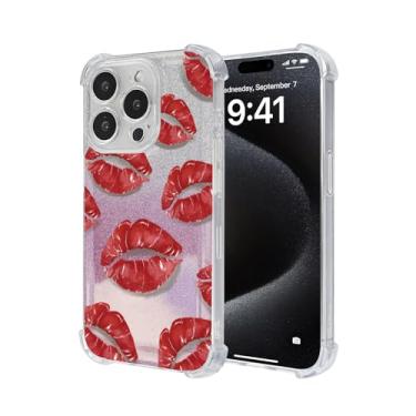 Imagem de Nimeey Capa de batom vermelho para iPhone 16 Pro Max, capa fofa com glitter transparente, brilhante, brilhante, brilhante, antiarranhões, TPU macio, ajuste fino, à prova de impacto, para mulheres e