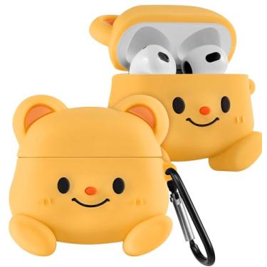 Imagem de Boaretiu Capa para Airpods 3ª capa com desenho fofo Kawaii - com chaveiro, design engraçado, capa para meninas, adolescentes e mulheres, capas para Air Pods 3, urso amarelo