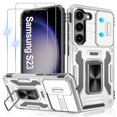Imagem de Gritup Capa para Samsung Galaxy S23 com 2 protetores de tela HD e capa de câmera deslizante, proteção contra quedas de grau militar de 3 m, suporte de anel magnético, capa protetora para celular