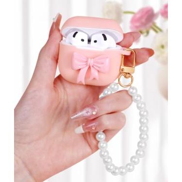 Imagem de Boaretiu Capa para Airpods 4 para mulheres meninas meninas fofo Kawaii - com chaveiro feminino elegante capa capa para Airpod 4ª geração 2024, laço