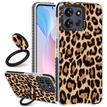 Imagem de Boaretiu Capa para Motorola Moto G Power/Play 2025 - com suporte fofo Kawaii Fashion 360° giratório suporte de anel com suporte leopardo para mulheres meninas meninos adolescentes feminino capa para