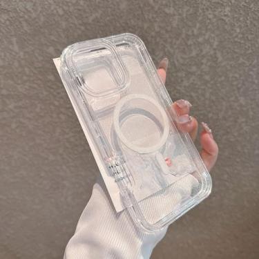 Imagem de Capa transparente 3 em 1 com glitter neon para iPhone 16, 16pro max, 15 Pro, 14, 13 e 12, capa magnética com carregamento sem fio, transparente, para iPhone 14 Pro