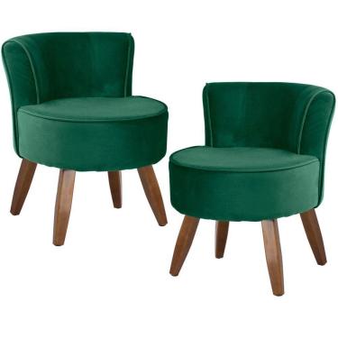 Imagem de Kit 02 Poltronas  Pés de Madeira Ayla Veludo Verde Gran Belo