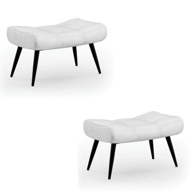 Imagem de Kit 2 Puffs Decorativos Sala De Estar Pés Palito Letty Pu Branco G19 - Gran Belo