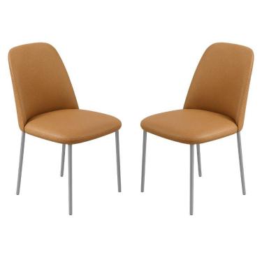 Imagem de Conjunto 2 Cadeiras Londres Couro Bege Metal Champanhe