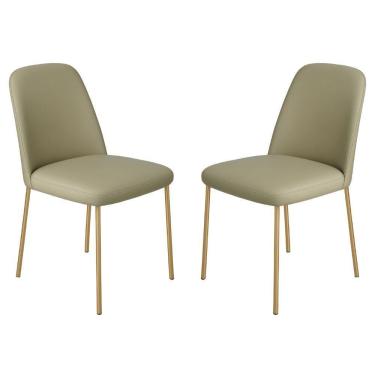 Imagem de Conjunto 2 Cadeiras Londres Couro Areia Metal Dourado