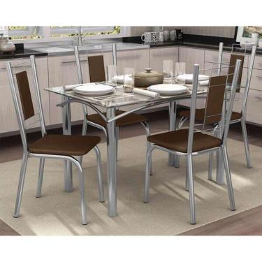 Imagem de Conjunto: Mesa Sala Jantar Elba C/ Tampo Vidro 120cm + 4 Cadeiras Florença Cromado/courano Marrom