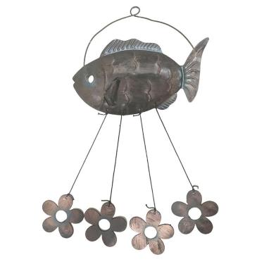Imagem de Sino Dos Ventos Peixe Flores Kit 3 Unidades Jardim Varanda Decoraçao Quintal Ambiente Externo Enfeite