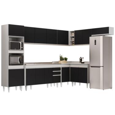 Imagem de Armário De Cozinha Modulada De Canto 8 Peças Cp09 Balcão Com Pia Inox Branco-preto - Lumil