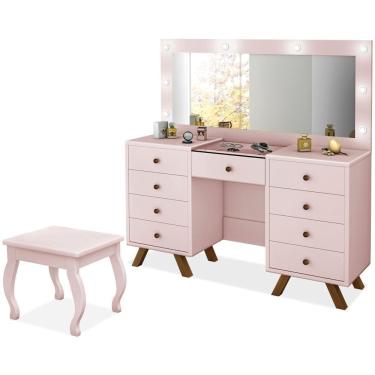 Imagem de Kit Penteadeira Com Banqueta Em Mdf Rose