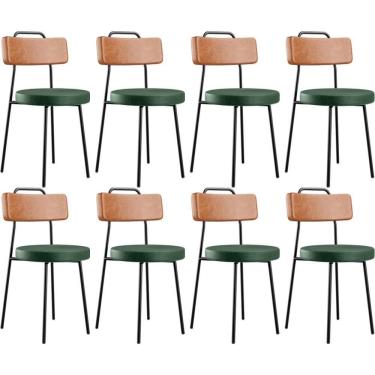 Imagem de Kit 08 Cadeiras Decorativas Estofada Sala Jantar Barcelona L02 Couríssimo Camel Facto Verde - Lyam