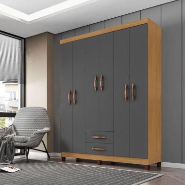 Imagem de Guarda Roupa Casal Ambiente Modena 6 Portas Carvalho Americano Grafite - Incorplac