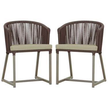 Imagem de 2 Cadeiras De Jantar Noronha Fendi Corda Náutica E7 Trama Marrom