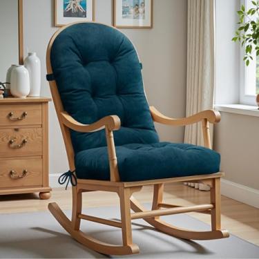 Imagem de Almofada para cadeira de balanço - tecido de veludo, esponja de alta densidade, durável, confortável, antiderrapante, almofadas de assento com laços, veludo, azul escuro, 111,8 x 48,3 x 10,2 cm