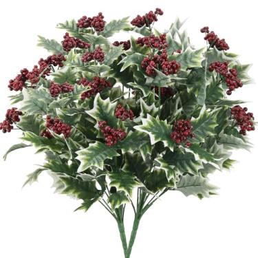 Imagem de Admired by Nature 1 peça de folhas de azevinho artificiais para decoração de Natal, decoração de casa, plantas falsas, arbusto de férias, arranjo floral, verde