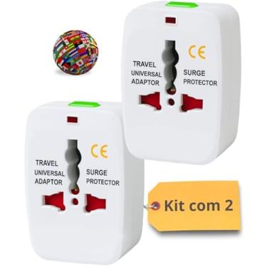 Imagem de Kit 2 Adaptadores de Tomada Universal - Compatível com Mais de 150 Países, Bivolt, Compacto e Seguro para Viagens