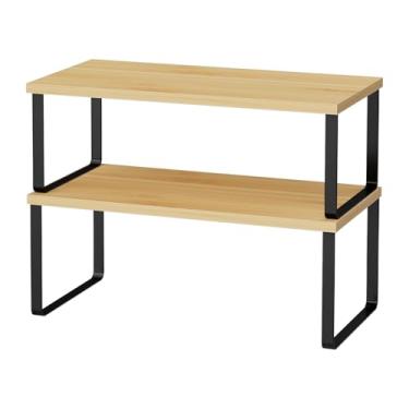 Imagem de OGEMXU Organizadores de prateleira de armário, prateleira grande de balcão de cozinha de 39,9 cm, conjunto de 2 organizadores de despensa de cozinha, prateleiras de armazenamento para bancada, suporte