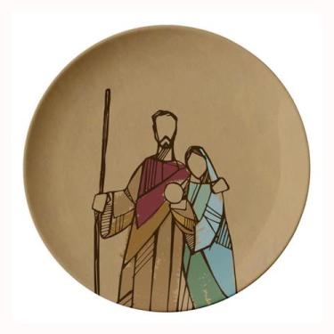 Imagem de Sousplat Natal Sagrada Família 33cm Bege Mesa Posta Decoração Unidade 