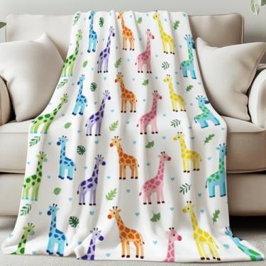 Imagem de GLOBLELAND Manta de girafa colorida 139 × 128 cm, folhas de amor, coração, macio, aconchegante, flanela, animais fofos, lavável, cobertor para casa, escritório, quarto, cama, sofá, cadeira, presentes