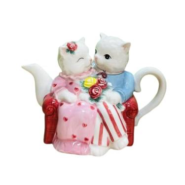 Imagem de Minigift Cafeteira grande de cerâmica com tampa, bule de chá 3D fofo para casais e gatos