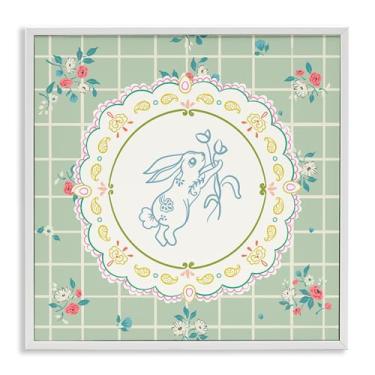Imagem de Stupell Industries Spring Bunny on Doily Arte giclée emoldurada branca, design por Angela Steahling, 61 x 61 cm