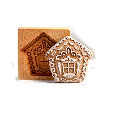 Imagem de Moldes de biscoito de flores Windwill de madeira, cortador de biscoito tipo prensa com forma de vento 3D, moldes de impressão esculpidos à mão, carimbo, biscoitos de chocolate, bolo, ferramenta de