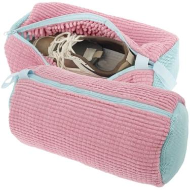 Imagem de 2 peças de saco para máquina de lavar sapatos, sacos de roupa de malha com interior de pelúcia e zíper oculto, protetor de sapatos de limpeza de 360° para lavadora e secadora, saco de lavagem de