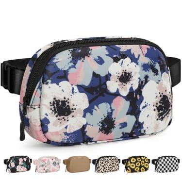 Imagem de Pritent Pochetes femininas transversais à prova d'água com alça ajustável e bolso traseiro com zíper nas costas, bolsas transversais modernas para treino, viagens, Estampa em aquarela, Small