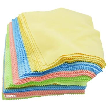Imagem de Pano de microfibra de cor vibrante 100 peças, quadrados de tecido pré-cortados, material de fibra, óculos telefones câmeras limpeza, patchwork de costura ideal
