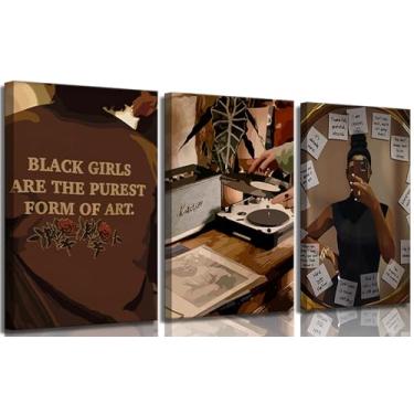 Imagem de Arte de parede em tela de menina negra mulher negra mulher afro-americana decoração de parede pinturas arte moda imagens abstratas impressões para quarto banheiro sala de estar decoração de casa 30 x