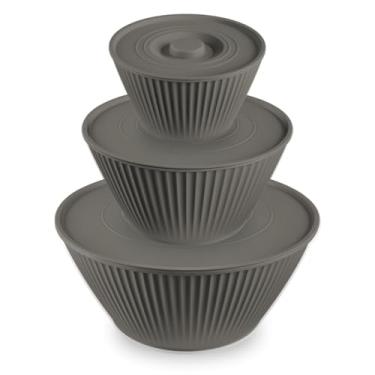 Imagem de Kit 3 Potes Redondo Tigela Com Tampa Bowl Organização Alimentos (Cinza Escuro)