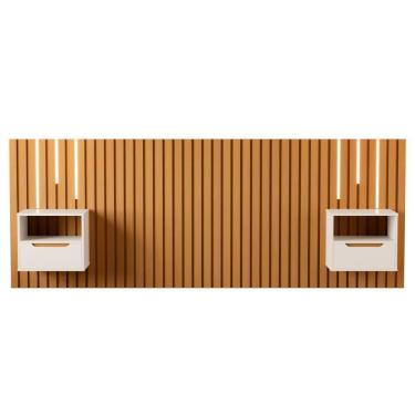 Imagem de Cabeceira Ripada Com Mesas E Led Cetara Nature Pérola