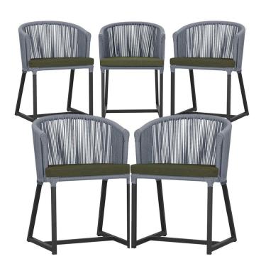 Imagem de 5 Cadeiras De Jantar Noronha Preta Corda Náutica E13 Trama Prata