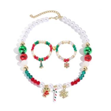 Imagem de Agemoss Conjunto de joias festival/férias, esmalte vermelho e verde, pingente de colar, brincos, pulseira, anel, ouro, prata, Adjustable, Metal, Sem Pedra Preciosa