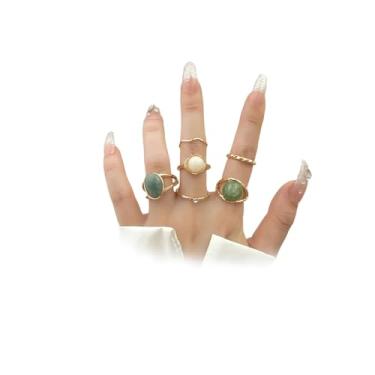 Imagem de 6 anéis de junta de resina colorida empilhados para mulheres, anel de dedo vintage geométrico, linha estética, cristal, acessórios de joias modernos, presentes, Large, Liga de aço, Sem pedra preciosa