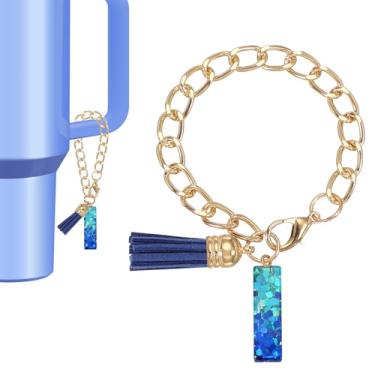 Imagem de Berloque de letras para copo Stanley, lindo pingente inicial I acessórios para chaveiro Stanley Tumbler Handle chaveiro personalizado para mulheres, azul