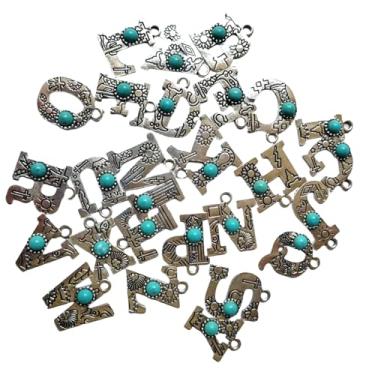 Imagem de ARTISAMILY 26 peças pingentes de letra cristal strass turquesa natural letra A-Z pingente brincos berloques mini alfabeto colar pingentes pulseira de metal pingente pingente enfeite para fazer joias