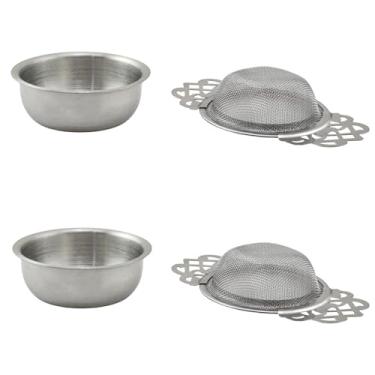 Imagem de BLLNDX 2 peças de coador de chá de malha fina de aço inoxidável com bandeja de base de tigela design de extensão de asa dupla folha solta chá suco de café filtro multiuso para utensílios de cozinha