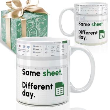 Imagem de Caneca de dia diferente do mesmo lençol 325 ml, canecas engraçadas Excel, presentes de contador, caneca de planilha, canecas de café engraçadas para contador de chefe, CPA, colega de trabalho