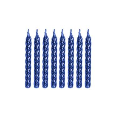 Imagem de Vela de Aniversário Azul Perolizada 8 Unidades Silver Plastic