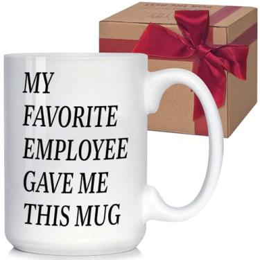 Imagem de HIWERAN Caneca Boss Gifts Worlds Best Boss 425 g, presente de aniversário engraçado para homens e mulheres, presente de Natal para gerente colega de trabalho líder supervisor, My Favorite Employee