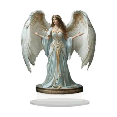 Imagem de Wswqop Decoração de mesa em acrílico com cena natalina 2D, peça central única com suporte para decoração de Natal, Anjo de 20 Cm