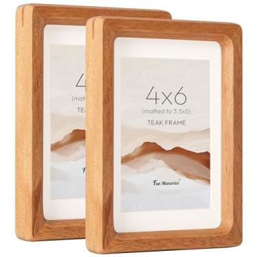 Imagem de Conjunto de 2 porta-retratos de 10 x 15 cm, molduras de madeira teca originadas nos EUA com vidro temperado HD, canto arredondado feito à mão, moldura de madeira 10 x 15 cm, moldura de madeira 10 x 15