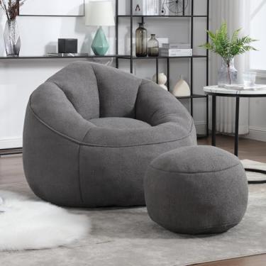 Imagem de MEIGUGAO Cadeiras de pufe, sofá Gaint com espuma viscoelástica para adultos e crianças, sofá estofado de microfibra com otomano, confortável cadeira de leitura para sala de estar