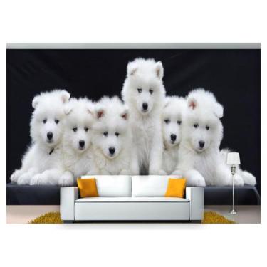 Imagem de Papel De Parede Cães Filhotes Samoieda 3D Anm242 - Você Decora