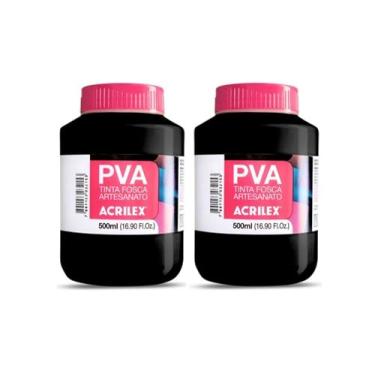 Imagem de Kit 2 Tintas PVA Fosca Acrilex Preto 520 500ml para Artesanato Madeira MDF Gesso Cerâmica Papel Isopor – Alta Cobertura e Secagem Rápida