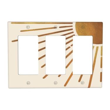 Imagem de Lhdlnn Boho Gold Sun Light Switch Cover Decorativa Meados do Século Abstrato Sunris 3 Gang Triplo Rocker Placa de Parede Switchpalte Placa Elétrica para Cozinha Quarto Banheiro 16,7 cm x 11,7 cm
