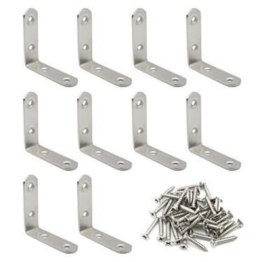 Imagem de Conjunto de suporte de aço inoxidável Pxyelec L com fixação de 2,5 mm mais espessa e junta de aço para fixação do suporte de ângulo direito, suporte de canto, móveis de madeira, protetor de luminária para madeira, 65 mm x 65 mm x 20 mm, pacote com 10