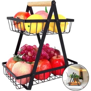 Imagem de Fruteira de Mesa 2 Andares em Metal – Organizador Multiuso para Frutas, Legumes e Cozinha – Design Moderno, Ventilado e Resistente – Economia de Espaço